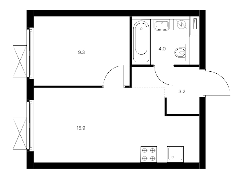 1-комнатная квартира 32.4 м², 9/12 эт., ЖК «Витебский парк»